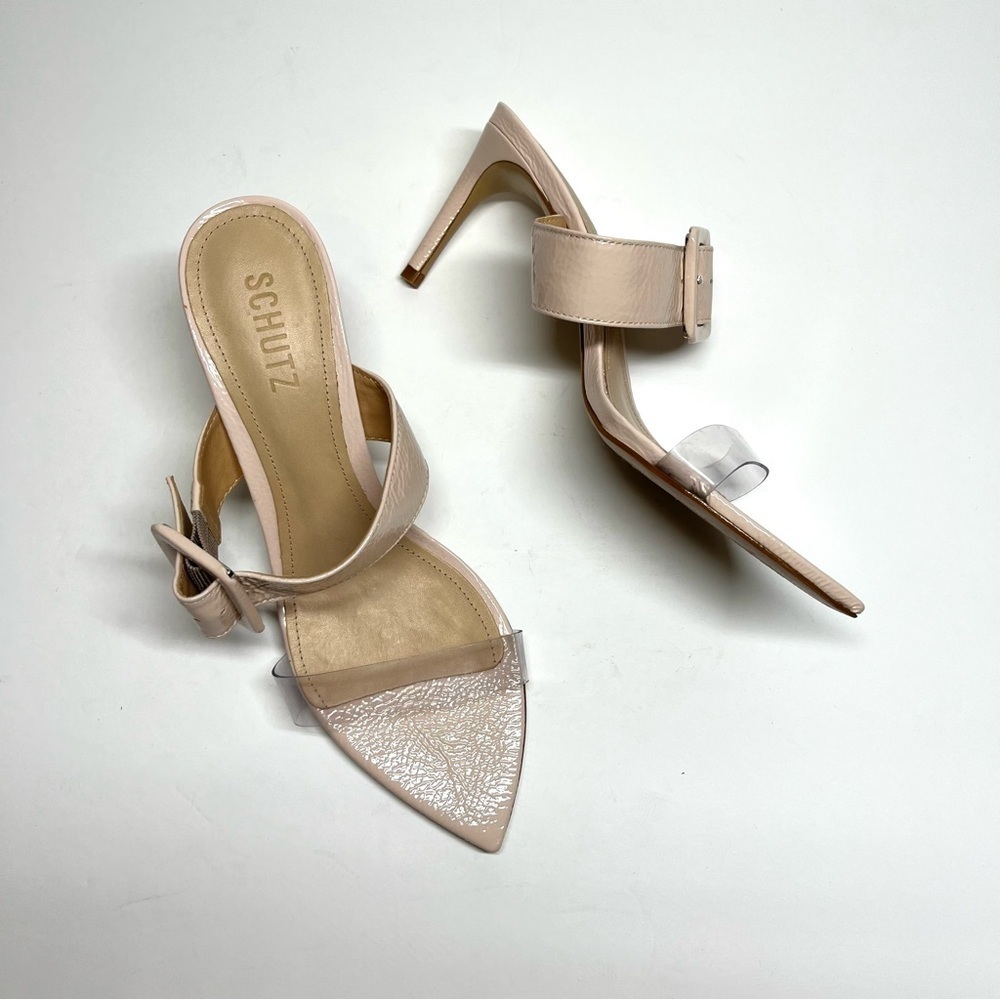 Shutz Carlis Buckle Patent Heel Sandal